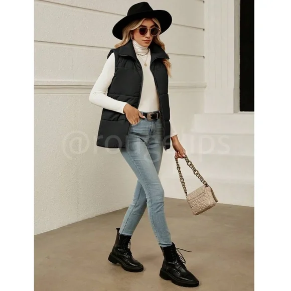 Black Puffer Vest Zip Up - Picture 6 of 7